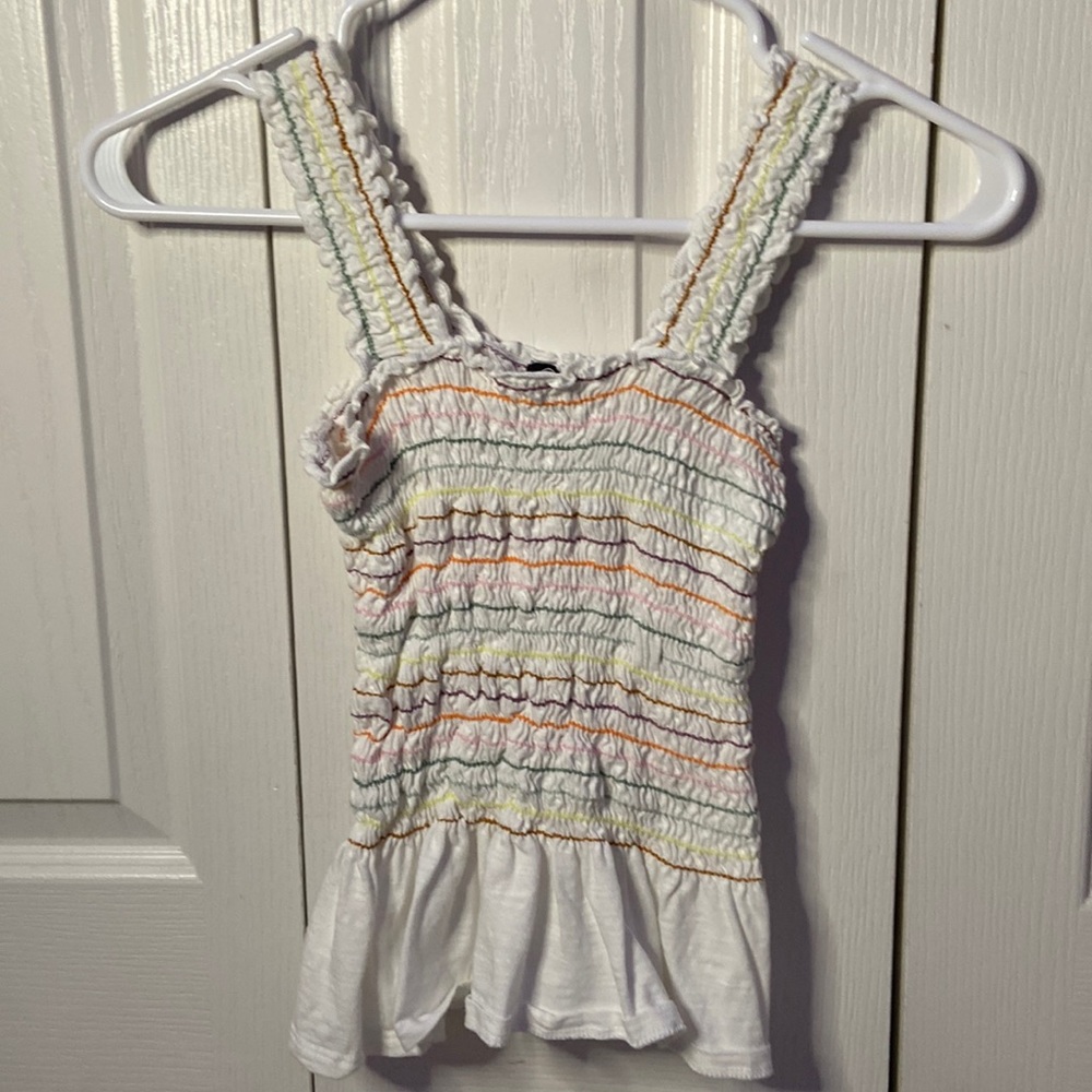 Girls white smocked top with colored stripes